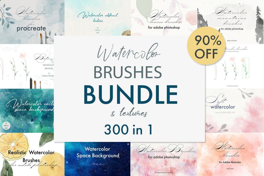 [Paid] Watercolor brushes & textures bundle - Free Photoshop Brushes